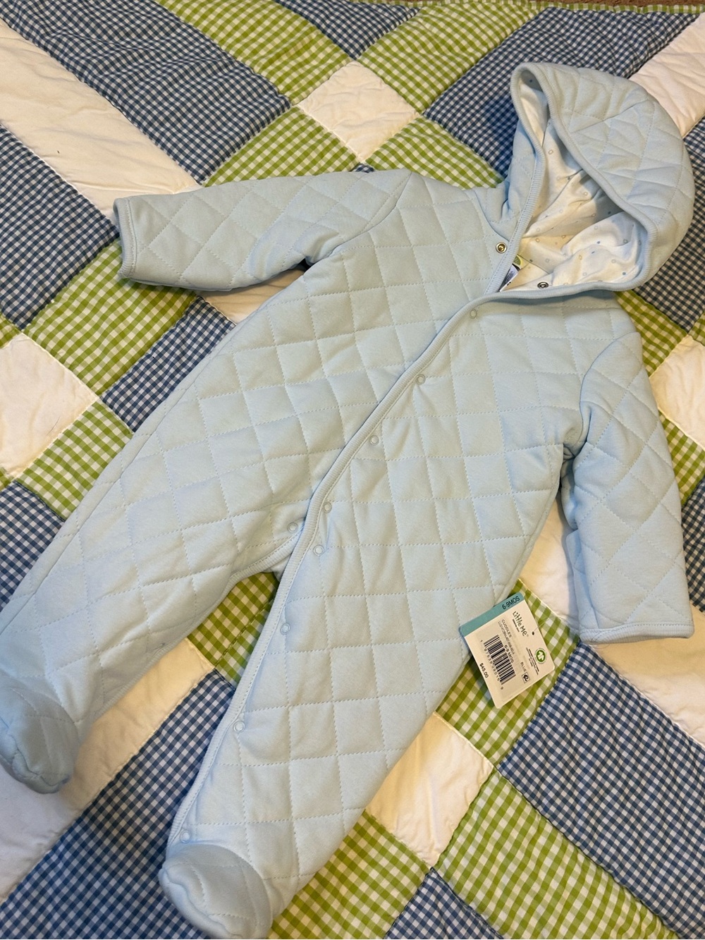 Baby Quilted Hooded Snowsuit - Light Blue 6-9m